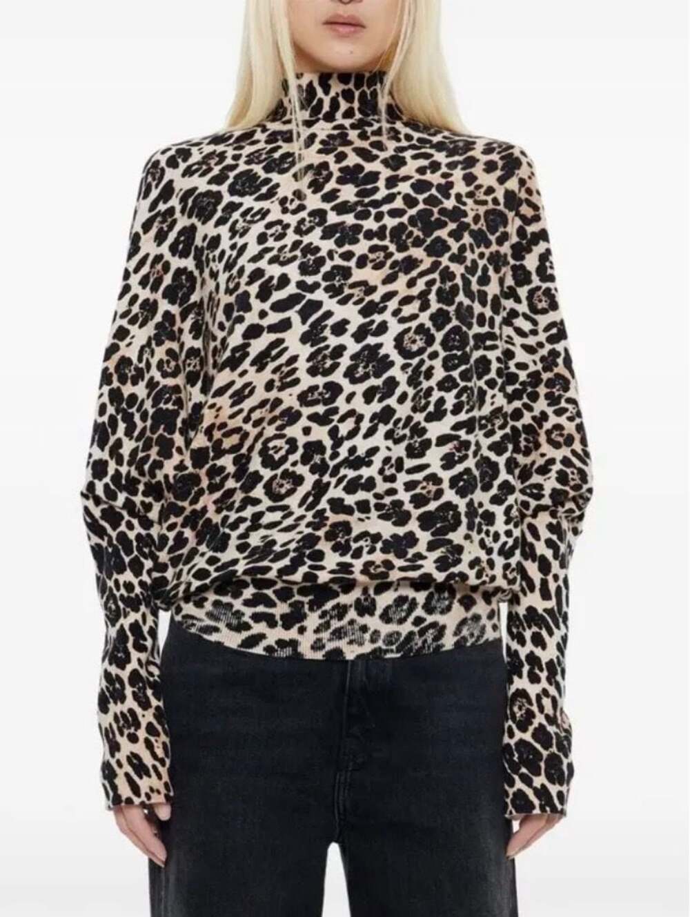 Bimba Y Lola Leopard Print Mock Turtleneck Knit Sweater Size Small